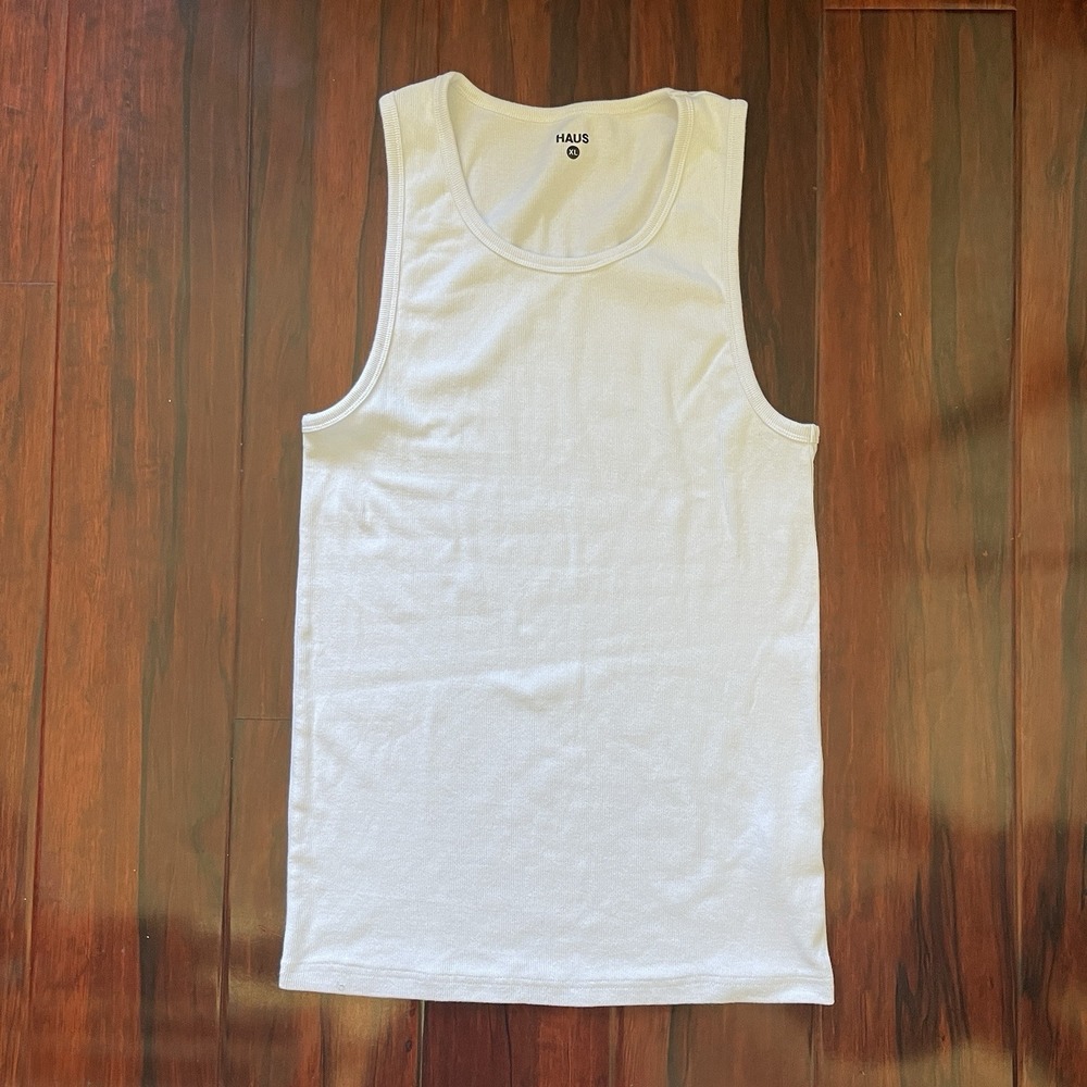 HAUS Premium Ultra Soft Cotton Fitted Tank Top Men's XL White Athletic Comfort